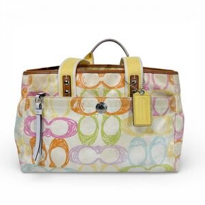 Vintage Coach Scribble Canvas Tote Y2K Pastel Multicolor Signature C Bag 2000s
